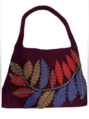 Rising Tide Handmade Felted Wool Purse flower leaf design purple blue orange